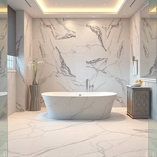 Banheiro luxuoso com banheira e detalhes em mármore